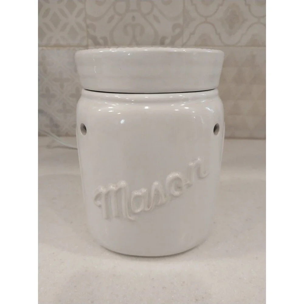 Mason Jar Electric Wax Melt Oil Warmer Ivory Ceramic Farmhouse Plug In Decor